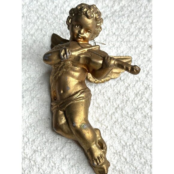 Gold Cherub Plastic Tree Ornaments Hanging Set Musical Instrument Christmas VTG - Picture 4 of 7